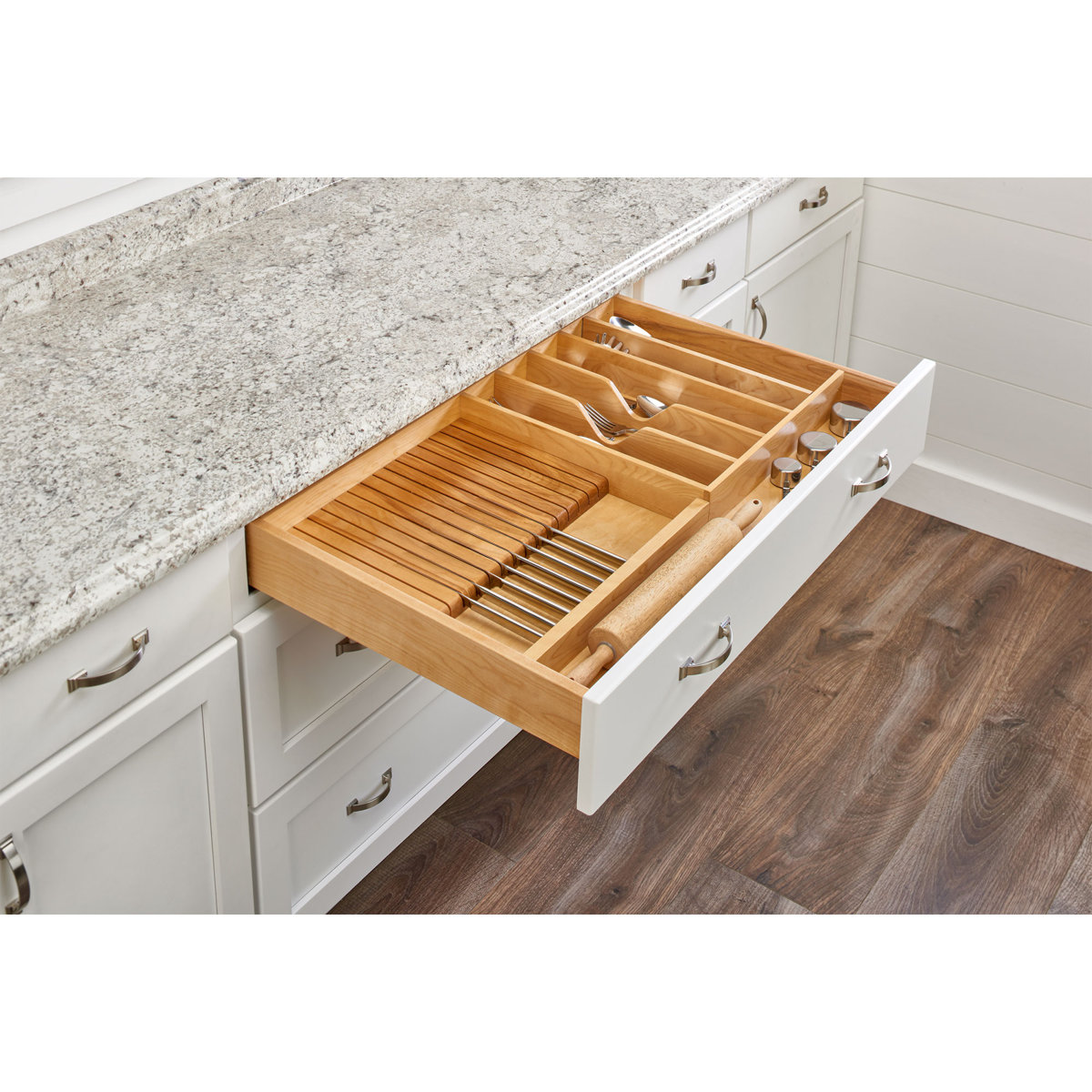 Rev-A-Shelf Wood Trim-to-Fit Shallow Utensil and Knife Block Kitchen Drawer Organizer Insert
